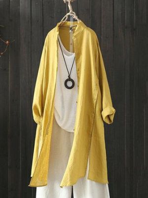 Women Vintage Stand Collar Long Sleeve Autumn Blouse Cardiagns
