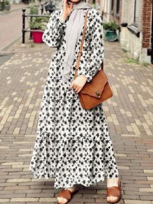 Women Allover Floral Print Puff Sleeve Ruffled Hem Casual Holiday Layered Dress