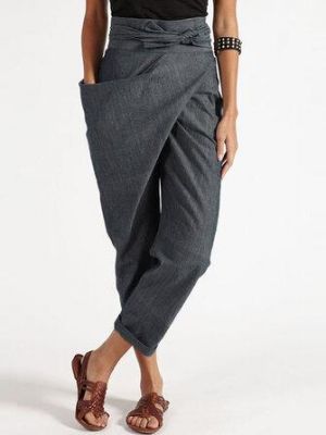 Women Zipper Casual Belt Harem Pants Irregular Loose Trousers