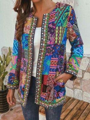 Ethnic Style Vintage Floral Printed Long Sleeve Coats For Women