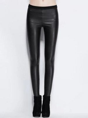 Women Solid Color Leather Bodycon Base Long Casual Leggings