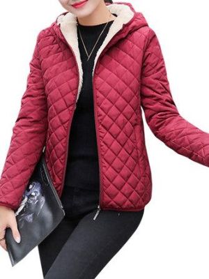 Casual Solid Thick Fleece Hooded Women Short Coats