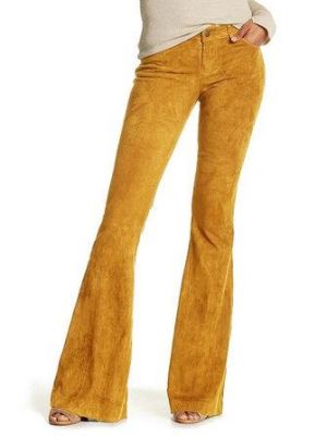 Women Solid Color High Waist Corduroy Bell-Bottom Pants