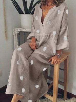 Plus Size Bohemian V-neck Polka Dots Women Maxi Dress