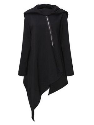 Loose Women Long Sleeve Zipper Casual Irregular Hem Sweatshirt