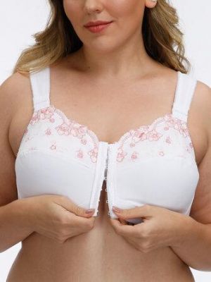 FULLGLADY Plus Size Embroidery Wireless Full Cup Front Closure Bra