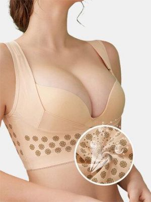 Women Seamless Breathable Correct Hunchback Gather Front Closure Push Up Wide Straps T-Shirt Bra