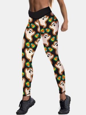 all in one place בגדי נשים Halloween Style Women Ghost Print High Waist Hip Lifting Slim Sport Yoga Pants