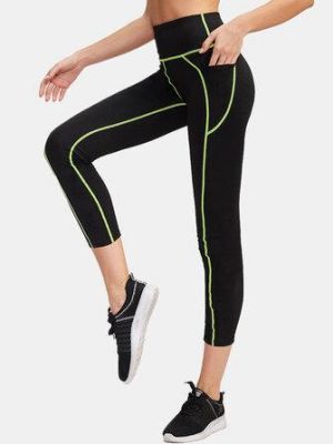 Sport Women Moisture Wicking Slim High Waist Black Pants With Pocket
