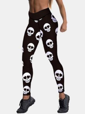 Sport Women Halloween Skeleton Print High Waist Hip Lifting Sport Pants