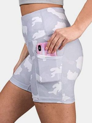 Women Camouflage Fitness Workout Biker Shorts With Pocket