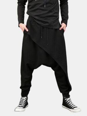 Men Casual Drape Drop Crotch Harem Hip Hop Trouser Baggy Cross-Pants