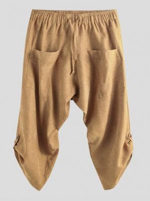 Mens Vintage Solid Color Casual Corduroy Calf Length Harem Pants
