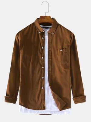 Men Thin Corduroy Button Decoration Vintage Shirts