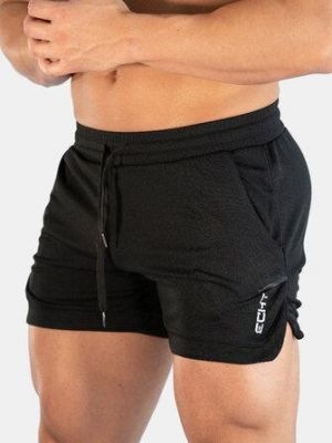 Mens Solid Color Quick Dry Sport Loose Thin Stretch Beach Drawstring Waist Shorts