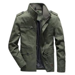 Mens Stand Collar Cotton Pocket Autumn Outdoor Cargo Jacket