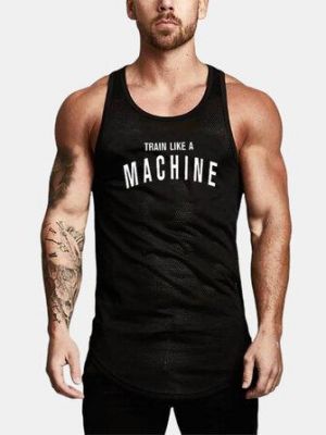 6 Colors Mens Text Print Fitness Workout Round Neck Sport Tank Tops