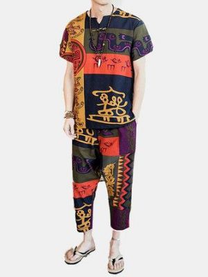 Mens National Style Summer Cotton Short Sleeved Suit