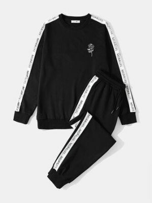 Mens Sport Black White Patchwork Sweatshirt Ankle Length Bottom Suits