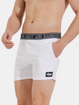 Mens Sport Solid Color Patchwork Letter Waistband Quick Dry Breathable Mid Waist Shorts