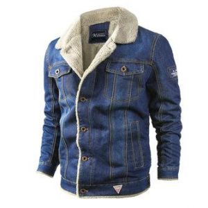 Mens Thick Warm Fleece Turn Down Collar Winter Denim Jacket
