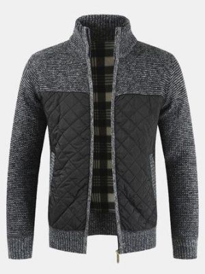 Mens Winter Casual Fleece Thick Stitching Knitted Coats Stand Collar Warm Jacket