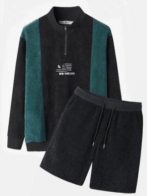 Mens Embroidered New York City Zipper Up Sweatshirt Two-piece Suits