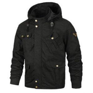 Military Style Multi Pockets Hooded Mens Cotton Jacket