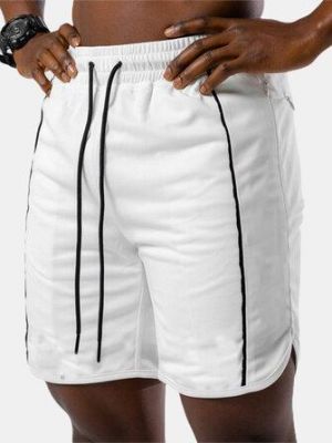 Mens Solid Color Sport Pocket Drawstring Workout Fitness Shorts