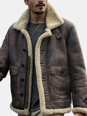 ChArmkpR Mens Biker Jacket Big Pocket Shearling Faux Leather