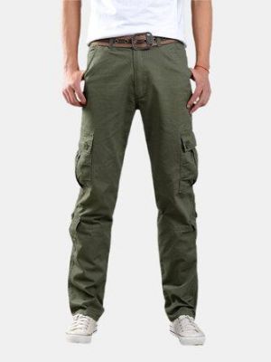 Men's Casual Loose Cargo Pants Solid Color Mulit Pockets Sports Outdoor Trousers