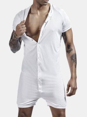 Men Solid Color Onesies Pajamas Viscose Breathable Jumpsuit