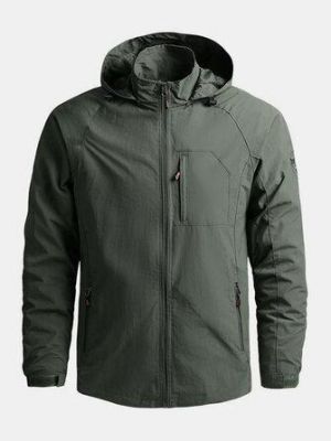 Mens Waterproof Quick-Drying Zip-Up Hooded Outdoor Jackets With Pocket