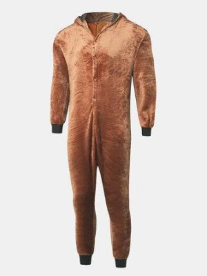 all in one place בגדי גברים Mens Flannel Funny Hooded One Piece Jumpsuits Cozy Homewear