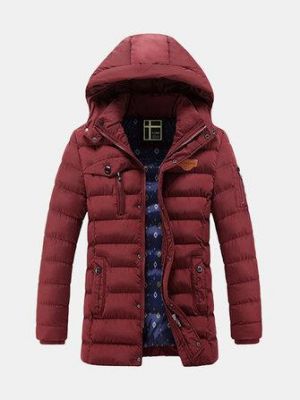 Mens Mid-long Hooded Warm Puffer Zipper Padded Jacket Parka