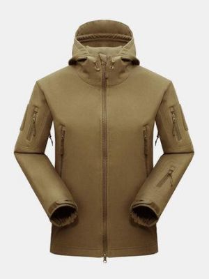 Mens Waterproof Multi-Zipper Pocket Thick Turtleneck Hooded Outdoor Sport Coats