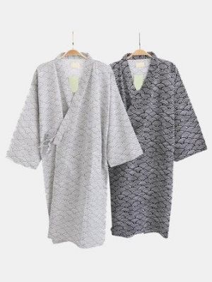 Mens Drawstring Japanese Kimono Cotton Sleepwear Robes