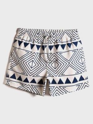 Mens Tribal Pattern Print Drawstring Waist Loose Thin Holiday Beach Board Shorts