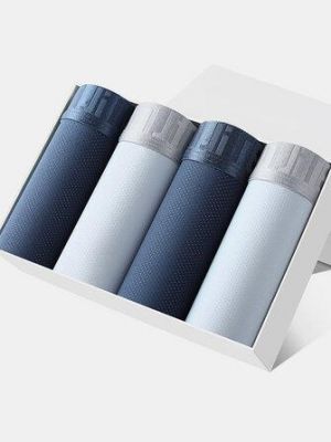 Mens Thin Ice Silk Breathable Mesh Regular Fit 4 Pieces Wide Elastic Waist Boxers