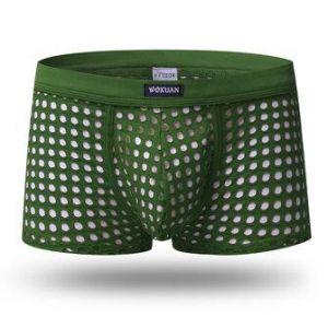 Mens Mesh Holes Transparent Solid Color Boxers Underwear