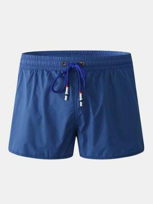 Mens Solid Color Quick Dry Drawstring Casual Beach Board Shorts With Compression Liner
