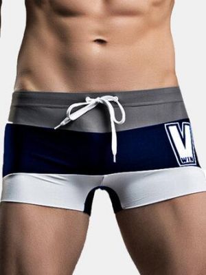 SUPERBODY Mens Contrast Color Summer Beach Swimming Surf Shorts Sexy Letter Printing Boxers Trunks