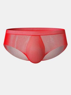 Mens Solid Color See Through Breathable Thin Mid Waist Full Hip Home Briefs