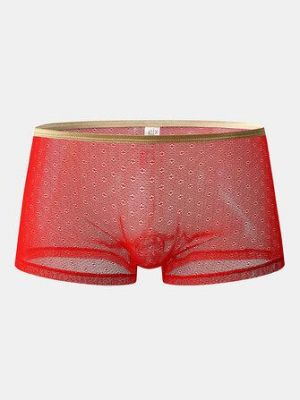 Mens Solid Color Hollow Out See Through Underwear Boxers