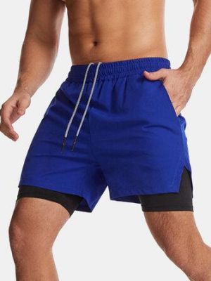 all in one place בגדי גברים Mens Solid Color Quick Dry Sports Running Casual Stretch Double Layered Board Shorts