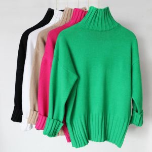 2021 Autumn Winter Green Turtleneck Pullover Sweater Women High Quality Plus Size Knitted Sweaters Jumpers Soft White Sweater