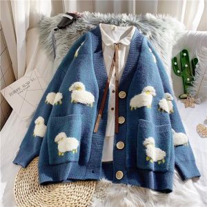 Autumn and Winter New Fashion Korean Women's Casual Sweater and Cardigan Long Sleeve V-neck Button Oversized Jacket Cardigan