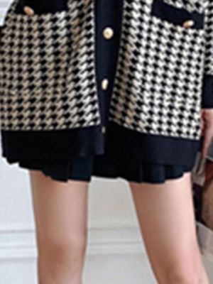 Maisie 2021 Women Sweaters Cardigans Houndstooth Long Sleeves Knitted V-Neck Spring Autumn Elegant High Street Tops S