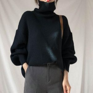 New Large Size Loose Pullover Knitted Jacket Sweater Women Retro Japanese High Neck Pit Strip Autumn and Winter Outer Wear 2021