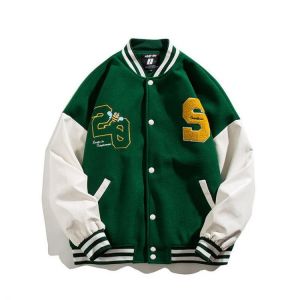 American letters embroidered jackets coat women's Y2K street hip-hop trend baseball uniform lovers plus size casual loose jac